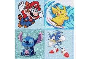 VIART 4 Pack Cartoon Diamond Painting Kits for Kids-Cartoon Diamond Art Kits for Kids,5D Diamond Painting Kits for Kids for Gift Home Wall Decor(4 Pack,6x6inch)