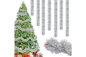 TUTUKYLE 8 Stück x 2M Lametta Weihnachtsbaum Girlande Silber mit Stern, Weihnachtsbaum Girlande Silber Hängende Weihnachten deko Party Weihnachtsfeier Weihnachtsdekoration für Weihnachten Party