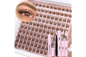 MAVPHNEE Brown Lash Clusters Kit Dark Brown Eyelash Clusters Gently Fluffy Individual Lashes Kit Natural DIY Lash Extensions Kit Brown Cluster Eyelash Extensions Kit with Lash Bond and Seal, Remover, Tweezers