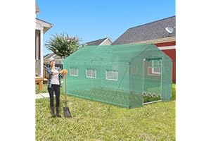 LZQ Szklarnia foliowa 4,5 x 2 x 2 m, odporna na warunki zimowe, tunel foliowy z folią siatkową i pilotem, stalowy fundament, skośny dach, kotwa gruntowa, ochrona przed zamarzaniem do ogrodu, domku dla