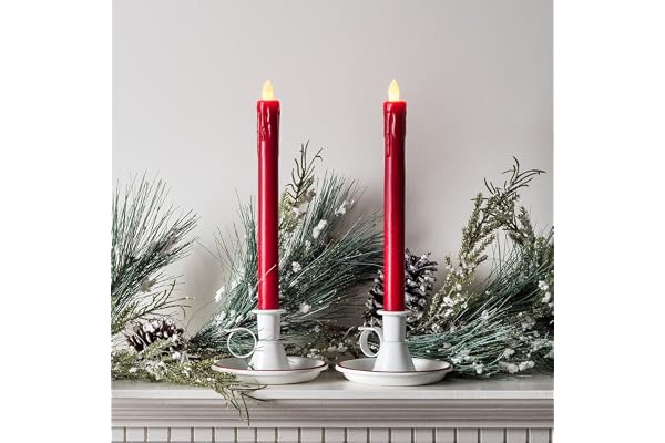 Lot de 2 Bougies de Chandelier LED à Piles en Cire Rouge Lights4fun