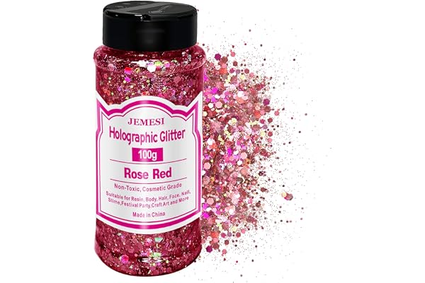 Holographique Grosses Paillettes, 100g Rose Rouge Sequins Glitter, Paillettes pour Visage, Corps, Cheveux, Résine Epoxy, Paillette Visage Festival