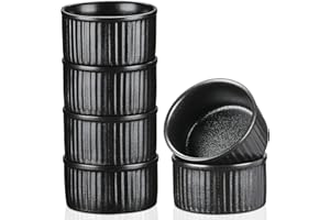 vancasso Set di 6 Pirottini per Soufflé Ø 7 cm - 70 ml, Stampini per Soufflé, Mini Ciotole in Porcellana per Creme Brulèe, Set da Stampi di Forno per Crema Pasticcera, Budino, Nero
