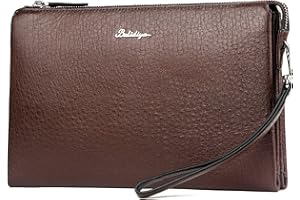 Balidiya Men Clutch Bag Purse Leather Wallets Wristlet Handbag Business Zipper Bag