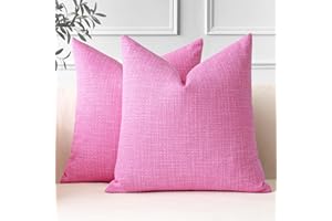 JOTOM Juego de 2 Fundas de Cojín 45x45 cm Rosa Vivo Lino Fundas de Almohada Decorativas 18x18 Pulgadas Cuadradas Funda de Cojín Decoración del Hogar para Sofá Cama