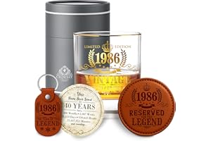 CROWNLY CRYSTAL® 1986 Cadeau 40 Ans Homme Verre à Whisky Personnalisé Anniversaire Idée Cadeau Papa Coffret Cadeau Original