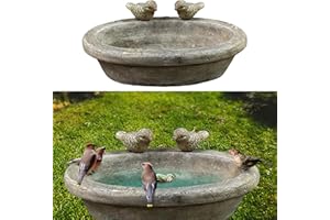 CEPEWA Bain d'oiseaux avec deux oiseaux | Ciment 27 x 20 cm | Bassin d'eau pour oiseaux Décoration de jardin