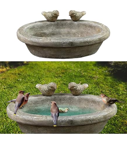 Spetebo Metall-Vogeltränke Zum Aufhängen – Grau, 15 Cm, Mit Kette Und Vogel-Figur – Romantische Gartendeko Für