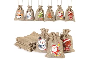 EDWINENE 24 Weihnachten Jutesäcke mit Kordelzug kleine hessische Geschenktüten für Weihnachten Party Favors