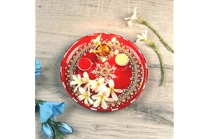 Itiha Indian Traditional hand painted steel decorative pooja thali beautiful festive ethnic/haldi kumkum holder/Diwali/indian handicraft/home/temple/office/wedding gift/bulk gift.