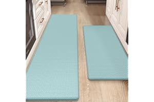 COLOR&GEOMETRY Color G Alfombrilla de Cocina de 2 Piezas, Alfombra Antifatiga, PVC Impermeable y Resistente al Aceite, Respaldo de Cuero Antideslizante (44 x 75 cm + 44 x 150 cm, Cian)