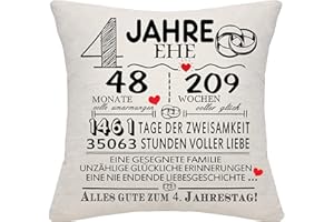 Bommex 4 Jahre Ehe Geschenk 4. Hochzeitstag Kissen Abdeckung Keepsake Dekoration Geschenk für Paare Eltern Frauen Männer Mama Papa Ehemann Frau Oma Opa Tante Onkel Freunde (4. Jahrestag)