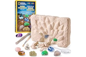 BLUE MARBLE National Geographic Kit d'Excavation de Gemmes avec 10 Véritables Pierres Précieuses pour Enfants, Découvrez Les Pierres Précieuses avec des Outils d'Excavation et Une Loupe, Kits de Science