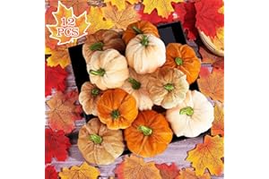 TDTOD Kürbis Herbst Dekorationen,12 Stück Künstliche Kürbisse Set Samtstoff Herbst Dekoration Kürbisdeko für Party,Halloween, Herbst, Ernte, Zuhause, Thanksgiving Tischdekoration, Braun