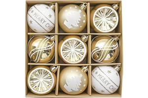 Valery Madelyn Złote białe bombki choinkowe, dekoracje choinkowe, 9 szt., 6 cm, nietłukące się bombki na choinkę, ozdoby do dekoracji bożonarodzeniowej