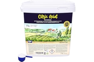 Nortembio Acide Citrique Biologique 5 Kg. Acide Citrique Anhidre en Poudre, 100% Pure. Nettoyant Multi-Usages. E-Book Inclus.
