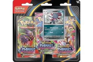 Pokémon : Blister de Trois boosters Méga-Évolution – Flammes Fantasmagoriques – Dimoret du JCC Pokémon (1 Carte Promo Brillante et 3 boosters)