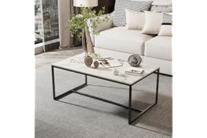 ‎FATIVO FATIVO Couchtisch Marmor Weiß Modern: Rechteckiger Skandinavisch Kaffeetisch Wohnzimmertisch mit schwarz Metallgestell - Beistelltisch für Wohnzimmer 100x60x40cm