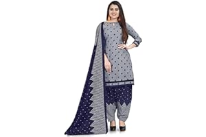 Rajnandini Indianer/Pakistanischer Salwar Kameez für Damen, grau, Baumwolle, bedruckt, ungenäht, Salwar Anzugmaterial