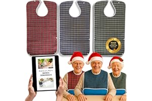 Tirimbeles Pack Baberos Adultos Gran Tamaño| Babero Adulto Impermeable | Cierre Ajustable Con Corchetes | Con Recogemigas | Reutilizable y Lavable A Máquina | Cómodo Para Personas Mayores