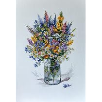 Merejka Distel-Blumenstrauß Kreuzstich-Set – Alles Dabei Für Ein DIY-Projekt, 29 X 30 Cm, Bunt & Dekorativ