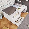 BTM Kids Single Bed with Desk and Drawers, Wooden Single Bed with Storage, Single Bed with Slatted Frame, Lying Surface for Teenagers & Adults, 3ft-90x190cm (No Mattress)