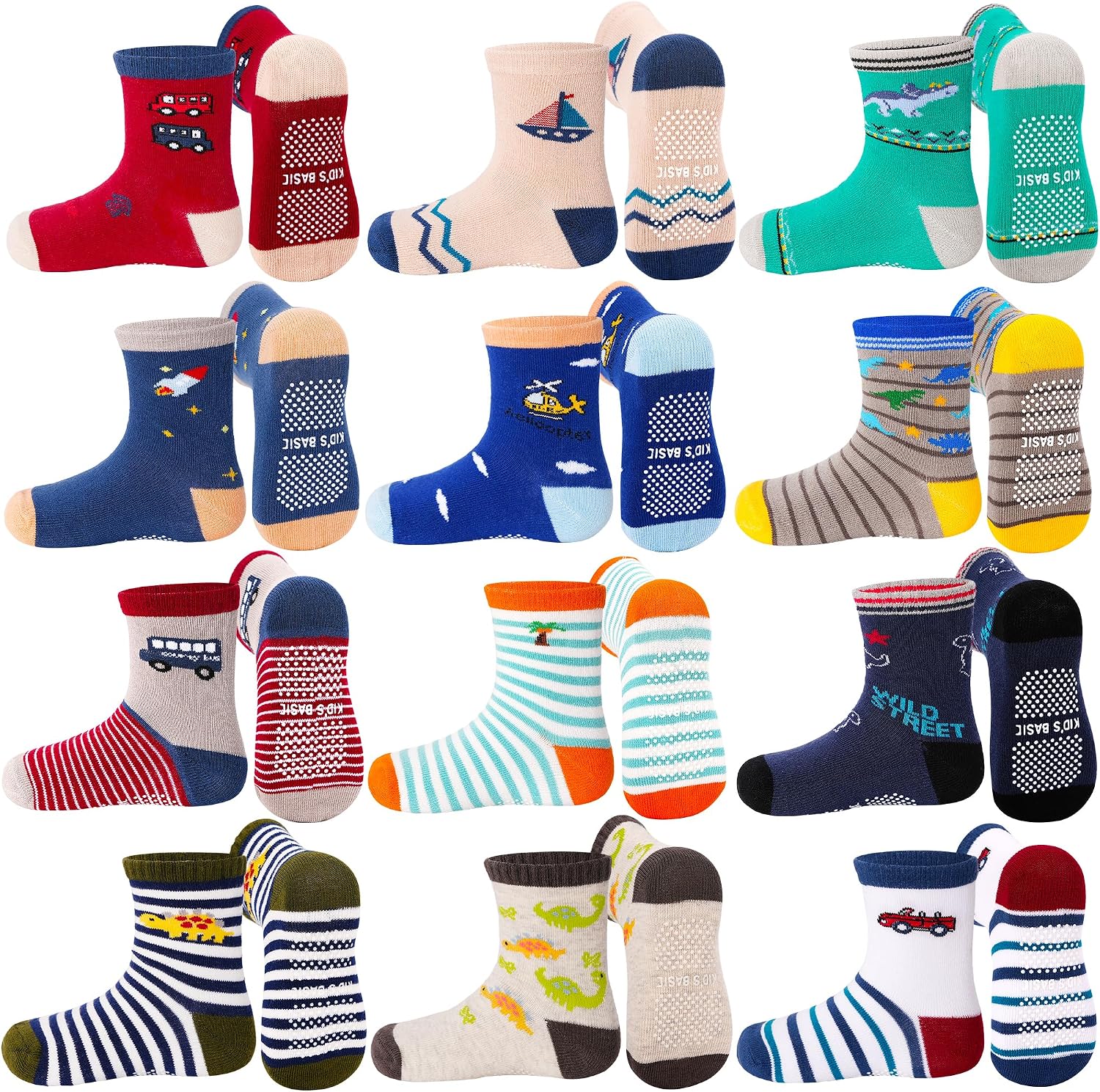 ELUTONG Toddler Baby Grip Socks-Cute Kid's Non Slip Socks-12 Pairs Of Baby’s Socks Suitable Baby Kids Aged 1-7 Years