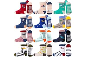 ELUTONG Toddler Baby Grip Socks-Cute Kid's Non Slip Socks-12 Pairs Of Baby’s Socks Suitable Baby Kids Aged 1-7 Years
