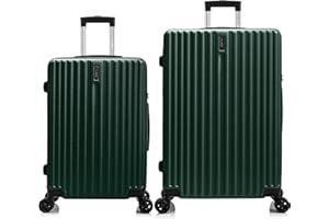 FLIEE Suitcase Set of 2 |Aluminium Telescopic Handle | Lightweight Hard Shell Suitcases | TSA 3 Digit Combination Lock | 4 Silent Dual Spinner Wheels | (Green, Medium 24" + Large 28")