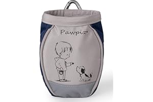 Pawpiz Dog Treat Pouch | Cute Clip-on Dog Treat Bag with Waist Clip, Carabiner & Side Pocket | Waterproof Lining & Water-Resistant Shell | UK Brand (Light Grey & Navy Blue)