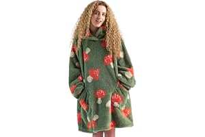 Bedsure Oversized Blanket Hoodie Wearable - Ultra Soft Sherpa Fleece Cosy Sweatshirt Throw with Hood & Pocket, Gifts for Women Men, Mushroom