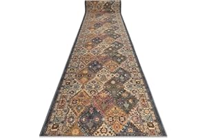 rugsx Alfombra de Pasillo Antideslizante - Diseño Modern Classic - Beige/Gris - Resistente y Fácil de Limpiar para Pasillo, Cocina, Entrada 80x160 cm