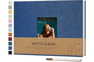 Vienrose Album Photo Adhesif 10x15 Petit Album Photo en lin 40 pages, 21,5x30 cm Album Photo Scrapbooking avec Stylo à Bille, DIY Livre Photo pour Mariage Bébé Famille Voyage Bleu