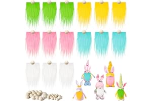 GROBRO7 45Pcs Frühling Gnomes Beard for Crafting von Kunstpelz Stoff Pre Cut Handgemachte gefälschte Fluffy, DIY Unfinished Holz Kugeln Kostüm für Puppen, Ostern Geschenke (Gelb Grün Blau Weiß Rosa)