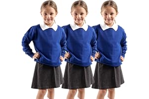 GW CLASSY OUTFIT 3x Girls Boys Kids Round Neck Jumpers (Pack of 3) Long Sleeve Fleece Unisex Sweatshirts School Uniform PE Tops UK Size