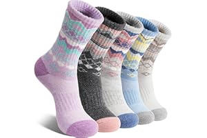 EBMORE Merino Wollsocken Thermosocken Wandersocken Warme Socken Wintersocken für Damen,Outdoor Trekking Sportsocken Atmungsaktiv Arbeitssocken Dick 5 Paar