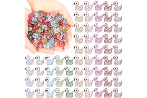 EKISEMIO 120pcs Mini Ducks, 10 Colors Glitter Resin Tiny Ducks Little Plastic Ducks Twinkle Small Ducks Bulk for Fairy Garden Accessories Micro Landscape Aquarium Ornaments Kit Dollhouse Decor Crafts