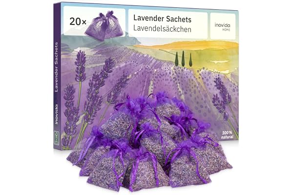 Lavendeldoftande dospåsar garderob: 20 x 6 g doftpåsar lavendel torkad – malskydd för garderob, bildoft, rumsdoft – lavendel torkad – lavendelväska inovida