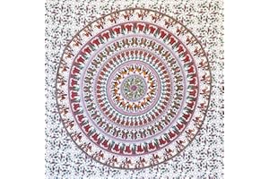 MOMOMUS Mandala Arazzo da Parete Etnico - Colori Vivaci, Stile Indiano in Tessuto- Telo/Poster/Arazzo Mandala da Parete - Bianco-Marrone, 210x230 cm