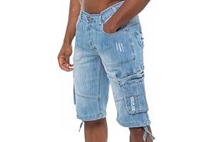 989Zé ENZO Mens Shorts EZS404 Raw Combat Cargo Pockets Casual Knee Length Denim Half Pants