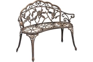 [casa.pro] Vintage Bench Garden Chair Cast Iron Rose Design Bronze