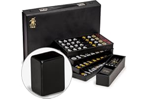 Yellow Mountain Imports Ensemble de Mahjong Riichi Japonais - Tuiles Noires de Taille Standard et Étui en Vinyle