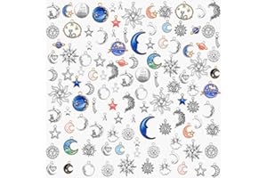 Meetory 114 ciondoli per gioielli assortiti placcati in oro smaltati a forma di gatto luna stella celeste ciondolo fai da te per orecchini, collane, bracciali, gioielli