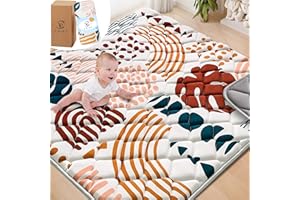 YBIKE Tapis de Jeu pour Sol, 180x150cm Pliable Grand Tapis Antidérapant Épais, Tapis Doux Portable, Lavable en Machine Tapis de Jeu (Feuilles Boho)