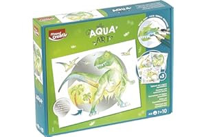 Maped Creativ Aqua'Art Dinosaurios – Actividad de acuarela para niños – Colorear con lápices acuarelables + pincel de agua sobre soportes metalizados – 3 carteles para colorear y personalizar – a