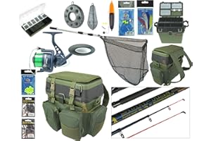 HUNTER PRO COMPLETE STARTER SEA FISHING KIT SET ROD & REEL SEAT BOX RUCKSACK SEA TACKLE NET