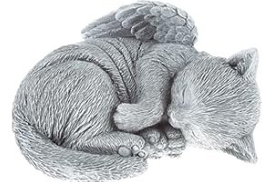Pure Garden Sculpture Pet Memorial Statue, Sleeping Angel Cat