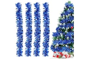 Bluelves Weihnachtsgirlanden, 4pcs Lametta Girlande, 2m Lametta Weihnachtsbaum, Lametta Girlande Weihnachten, Weihnachtsdeko Lametta Blau Weihnachtsdicke Quaste B3