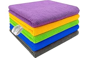 SOFTSPUN Microfiber Cloth 5pcs 40x40cms 340 GSM Multi-Color! Thick Lint & Streak-Free Multipurpose Cloths Automotive Microfib