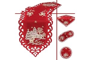 HONBEANIFY EDC Quinnyshop Hirsch Weihnachts-Tischdeckchen 40 cm Rund Leinen Optik, Rot